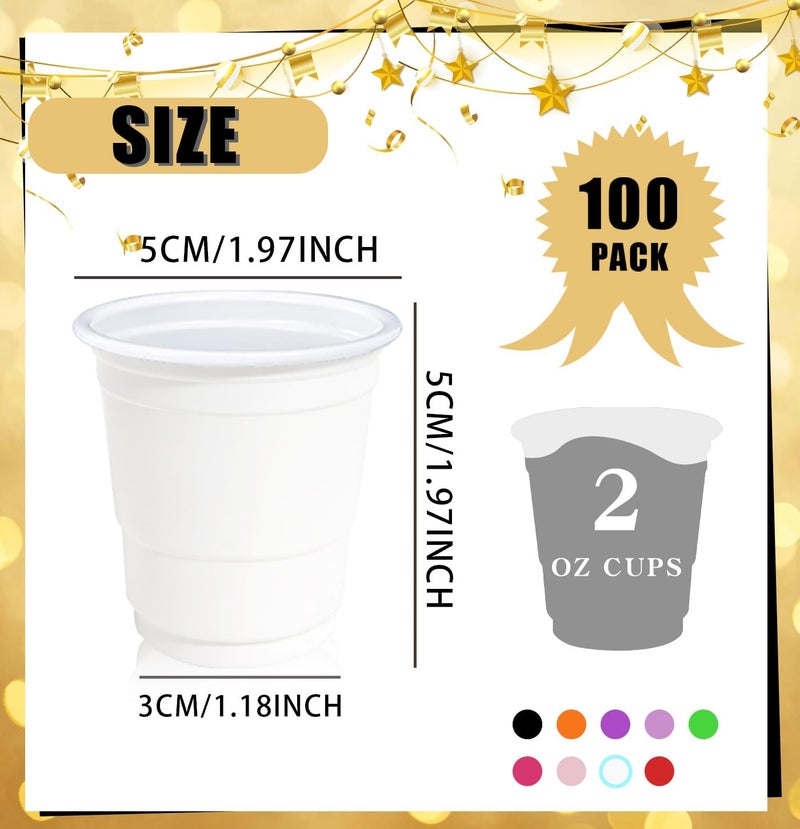 MUNILAIL 100 Pack 2 oz Plastic Shot Cups Disposable Shot Glasses White Shot Cups for Party Wedding Wine Beer Shooting Games Mini Shot Cups - Image 2